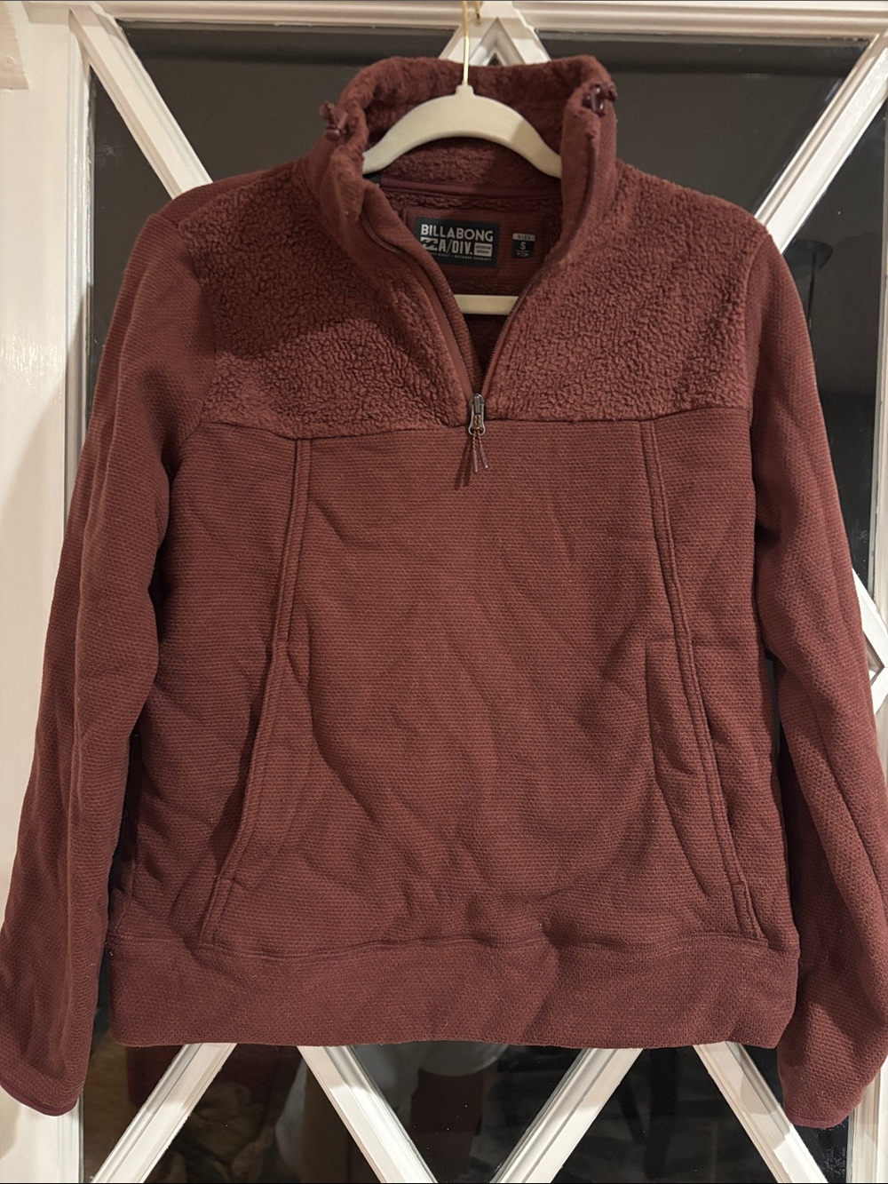 Billabong Women's Half-Zip Sherpa Pullover - Rust Brown/Burgandy